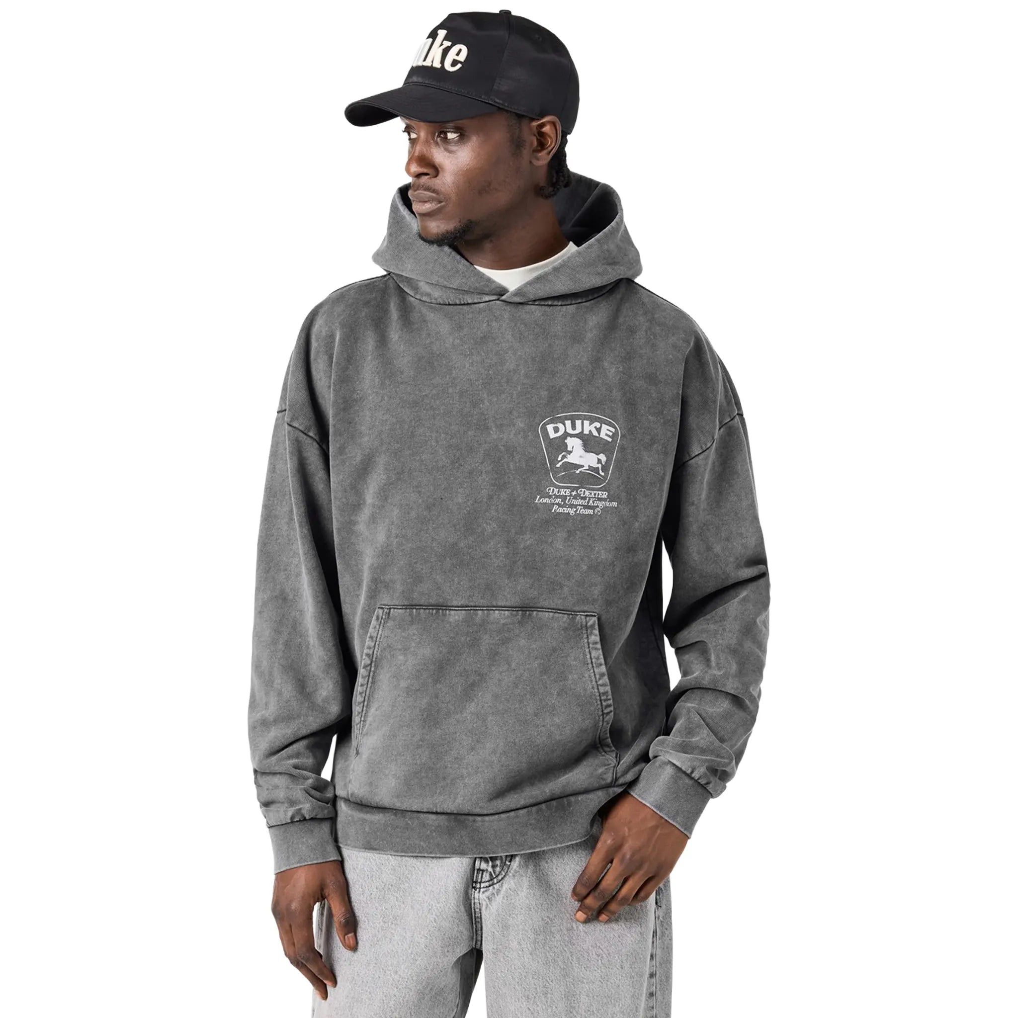 Front View of Duke + Dexter DkeDex Sponsors Vintage Black Hoodie